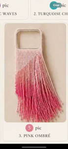 Funda de Teléfono Bohemia con Cuentas y Borlas Decorativas en Degradado Rosa para Todas las Temporadas - Product Image 1