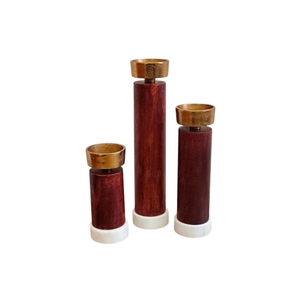 Modern Wooden Pillar <b>Candle</b> Stand Set White Marble Base Amber <b>Glass</b> <b>Hurricane</b> Living Room Home Decor - Product Image 5
