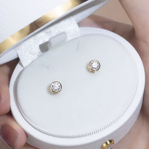 Classic Round Brilliant Cut Diamond <b>Stud</b> <b>Earrings</b> in Yellow Gold Women's Everyday Wear - Product Image 4
