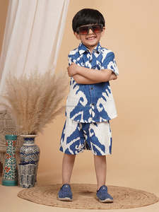 Meilleur prix pour ensemble de vêtements en coton de qualité supérieure pour garçons chemise décontractée à manches courtes bleu et blanc pour enfants de 1 à 12 ans - Product Image 4