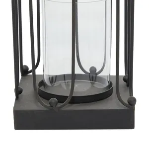 Square Metal Lantern Candle Holder Set <b>Black</b> <b>Outdoor</b> Indoor Home Decoration 24 and 19 Inch - Product Image 4