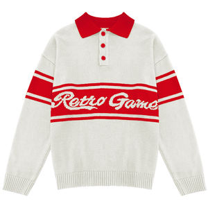 Maglione da uomo con Logo personalizzato a manica lunga Casual alla moda con collo a <span class=keywords><strong>Polo</strong></span> a righe con motivo <span class=keywords><strong>Jacquard</strong></span> in maglia <span class=keywords><strong>Jacquard</strong></span> - Product Image 1