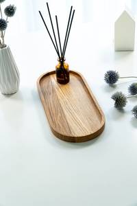Plateau décoratif ovale en bois, design minimaliste solide, plateau de service durable pour la décoration de la maison - Product Image 1