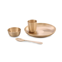 Ensemble de vaisselle pour bébé Kansa 4 pièces, globe en laiton exquis avec incrustation dorée, classique, écologique, élégant, harmonie entre fonctionnalité et style