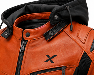 Chaqueta de Motocicleta de Cuero con Capucha Desmontable |   Naranja Gris Azul |   Fabricante OEM ODM |   Diseño de Calidad Premium |   Ropa de Carreras - Product Image 3