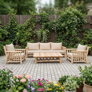 Ensemble de canapés d'extérieur en teck massif, confortable et moderne, produit indonésien, design en branches naturelles, pour jardin - Product Image 2