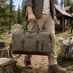 Custom OEM <b>Canvas</b> Leather Travel Duffel Bag Heavy Duty Vintage Weekend Overnight Carry On <b>Holdall</b> Bag LCDB-0024B - Product Image 6