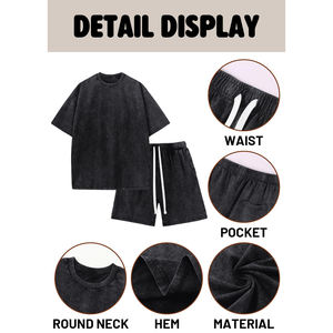 Ensemble de t-shirts et shorts pour hommes de style vintage, imprimés à l'écran, de haute qualité, lavés à l'acide, pour unisexe - Product Image 6