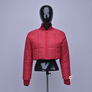 Chaquetas Acolchadas de Invierno para Mujer, Transpirables, con Cadenas, Color Rojo Sólido, Manga Larga, Cuello Alto, Cierre de Cremallera, Alta Calidad - Product Image 1