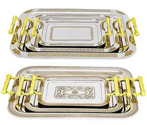 Classic Round Gold Serving <b>Tray</b> with Integrated Flat Handles Stainless Steel Food Platter Luxury Modern <b>Kitchen</b> Coffee <b>Tray</b> - Product Image 2