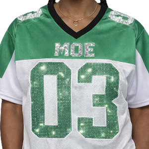 Camiseta de fútbol americano verde brillante personalizada para mujer, estilo diamantes de imitación, de malla, holgada, transpirable, estilo boxy, corta, para equipo - Product Image 3