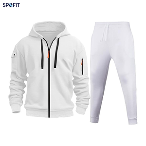 Men's Navy Blue Hooded Tracksuit Set Full <b>Zip</b> Sweatshirt Joggers Pants Solid Color Casual Autumn Wear Breathable Polyester - Product Image 4