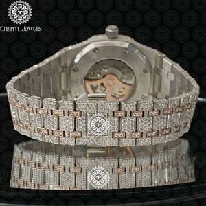 Montre mécanique de luxe unisexe Charm_Jewells, boîtier tonneau 42 mm, acier inoxydable, lunette sertie de diamants, cadran analogique, fermoir pliant - Product Image 2