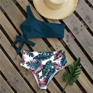 Conjunto de Bikini de Una Sola Pieza para Mujer, Estampado Floral, Parte Inferior de Cintura Alta, Top Bandeau Asimétrico, Traje de Baño de Spandex y Poliéster - Product Image 6