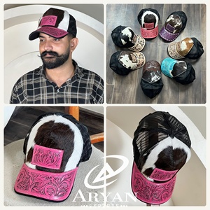Gorra de Béisbol Unisex de Edición Limitada, Hecha a Mano, de Cuero Vacuno Repujado, con Visera Curva, Malla y Cierre a Presión, Gorra Deportiva Tipo Trucker - Product Image 1