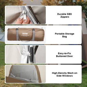 Tenda Doccia da Campeggio Oversize 210x107x210 cm con Tasche Superiori Rimovibili e Funzione Appendibile, 2 Stanze, Riparo Portatile per Esterni - Product Image 5