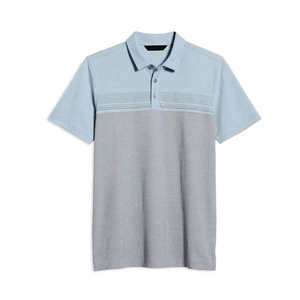 Polo de hombre con bloques de color tonales y textura en el pecho, 2026, estilo casual elegante, manga corta, corte ajustado, azul claro y gris, ropa de verano - Product Image 6