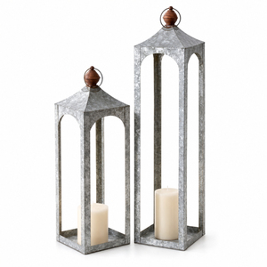 Lanterne en métal galvanisé, porte-bougie antique en fer plaqué zinc, lanterne suspendue en verre pour centre de table de mariage (vente en gros) - Product Image 3