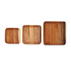 Plateau de service carré en bois d'acacia, plateau à dessert, plateau de service en bois poli écologique, authentique fait main - Product Image 5