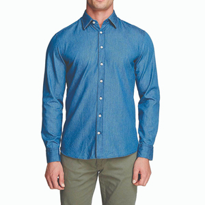 <b>Mens</b> Denim Shirt Oversized <b>Fit</b> Long Sleeve Washed Cotton <b>Jean</b> Top Button Closure Drop Shoulder Casual Street Style Wholesale <b>Men</b> - Product Image 1