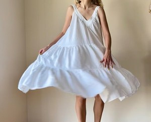Robe mi-longue fluide sans manches en coton et lin blanc pour femme, style décontracté d'été, coupe trapèze - Product Image 6