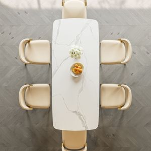 Tavolo da pranzo in acciaio inossidabile oro titanio lucidato per neve montagna supporti di superficie in pietra 94.5 kg esclude sedie - Product Image 4