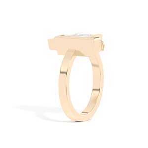 Bague de fiançailles géométrique en or massif 14k 18k avec diamant de laboratoire émeraude 0,8 ct et accents baguette, sertie clos, bijoux de mariage - Product Image 5