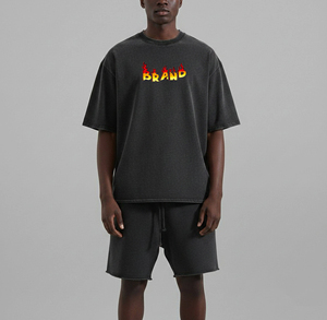 Meilleures ventes : T-shirt streetwear uni 100% Coton 280 g/m² à motif lettres personnalisé, coupe droite, respirant, épaules tombantes, délavé à l'acide, pour l'été - Product Image 1