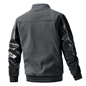 Veste classique en toile polyester/coton avec manches en cuir, bordure côtelée, réversible et à séchage rapide, logo sur le devant pour homme, OEM - Product Image 4