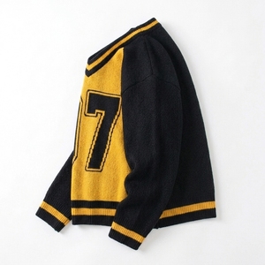 Personnalisez votre nouveau pull jacquard pour homme avec logo frontal personnalisé, 100 % coton, anti-plis, séchage rapide, anti-boulochage, coupe ample pour l'hiver - Product Image 2