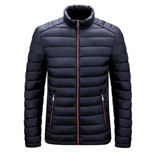 Blouson matelassé slim noir pour homme, chaud et coupe-vent, col montant, fermeture éclair, vêtement d'extérieur décontracté pour l'hiver - Product Image 2