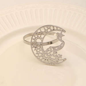 ที่ใส่ผ้าเช็ดปากรูปพระจันทร์เสี้ยวสำหรับรอมฎอนสุดหรู สีทอง สีเงิน ของตกแต่งโต๊ะอาหารอิสลาม อุปกรณ์เสริมสำหรับงานเลี้ยงฉลองอีด - Product Image 2