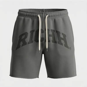 Shorts courts pour hommes 100% coton de haute qualité, effet délavé soleil, imprimé silicone, délavé à l'acide, style vintage tendance, coupe décontractée - Product Image 1