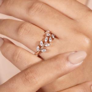 แหวนเงินแท้ 925 ประดับมอสซาไนต์ทรงใบไม้ รูปทรงมาร์คีส์ ชุบทองคำสีกุหลาบ ดีไซน์ธรรมชาติ สง่างาม เหมาะสำหรับงานหมั้นและงานแต่งงานสำหรับผู้หญิง - Product Image 2