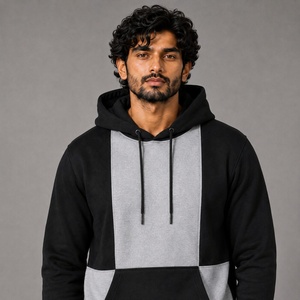 Ensemble de survêtement pour homme noir et gris clair avec sweat à capuche et pantalon de jogging à empiècements latéraux pour le streetwear - Product Image 6