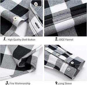 Camisas de Franela Personalizadas de Verano, Nuevos Estilos en Blanco y Negro, Cuello Abotonado, Corte Cuadrado Vintage, Oversize, Manga Larga, Camisa a Cuadros de Franela - Product Image 1