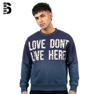 Men's <b>Navy</b> Blue Crew Neck Fleece <b>Sweatshirt</b> 100% Cotton Breathable Eco-Friendly Regular Fit Casual Pullover Winter OEM Service - Product Image 1