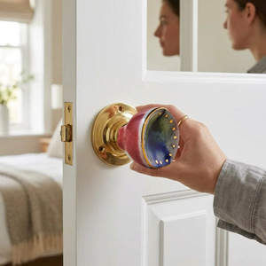 Poignée de porte en céramique ronde, finition rouge et bleue, base en laiton, design moderne, réglable, durable, pour armoire, chambre, tiroir, meuble - Product Image 5
