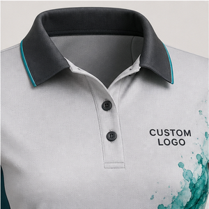 Polo Personalizado para Mujer en Color Gris Claro y Verde Azulado con Diseño de Salpicaduras de Acuarela, de Secado Rápido, Transpirable, Manga Corta, Uniforme de Golf de Alto Rendimiento WPS-0885 - Product Image 5