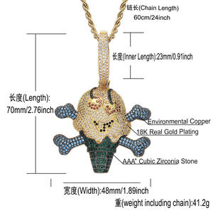 Pendentif Crâne de Dessin Animé Glace Plaqué Or 22K Micro-Incrustation Strass Bijoux Hiphop Unisexe à Porter au Quotidien - Product Image 3