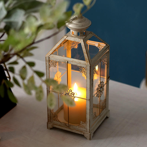 Farol Metálico Antiguo Decorativo Blanco para el Hogar, Faroles de Metal y Vidrio para Jardín Exterior e Interior - Product Image 4