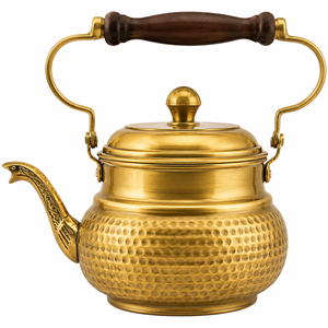 Bouilloire à thé chinoise en métal au look traditionnel avec poignée et couvercle en bois, design martelé noir pour la cuisine - Product Image 1