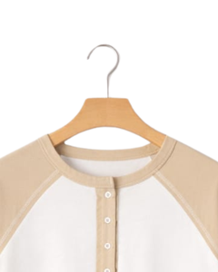 Women Beige White Raglan Sleeve Henley T Shirt Cotton Blend Short Sleeve Casual Summer <b>Top</b> Comfortable Lightweight Tee Wear - Product Image 4