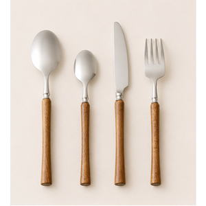 Ensemble de couverts en acier inoxydable de qualité supérieure avec manches en bois d'acacia naturel, pour hôtel, restaurant et table de mariage - Product Image 3