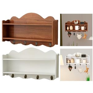 Étagère murale en bois, support d'exposition d'ornements, organisateur polyvalent marron pour bureau, chambre à coucher, entrée - Product Image 5