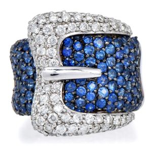 Anillo de Cóctel de Oro de 18K con Zafiro para Mujer, Corte Brillante Redondo, Diseño Geométrico, Uso Diario - Product Image 1
