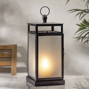 Rectangular Metal <b>Lantern</b> With Glass Panels For Home Decoration Durable Design Black Finish Tabletop Use - Product Image 3