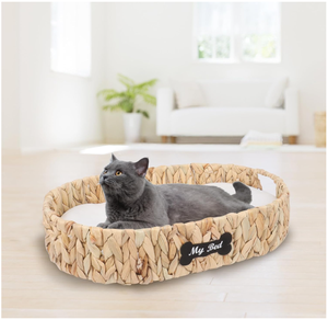 Artex Hai Nam Handwoven Eco-Friendly Soft Water hyacinth Portable Pet <b>Bed</b> for Dogs/Cats/<b>Rabbits</b> Removable Washable Cushion - Product Image 3