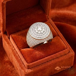 Moissanite <b>Ring</b> <b>Mens</b> Round Halo Signet <b>Ring</b> Iced Out Statement Jewelry Luxury Gift <b>for</b> Him Sparkling Premium Finish Fit - Product Image 4
