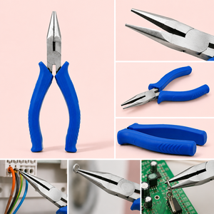 Pince à bec long, pince à bec fin avec mâchoires dentelées de précision et poignée bleue confortable pour réparation électrique, bricolage et atelier - Product Image 3